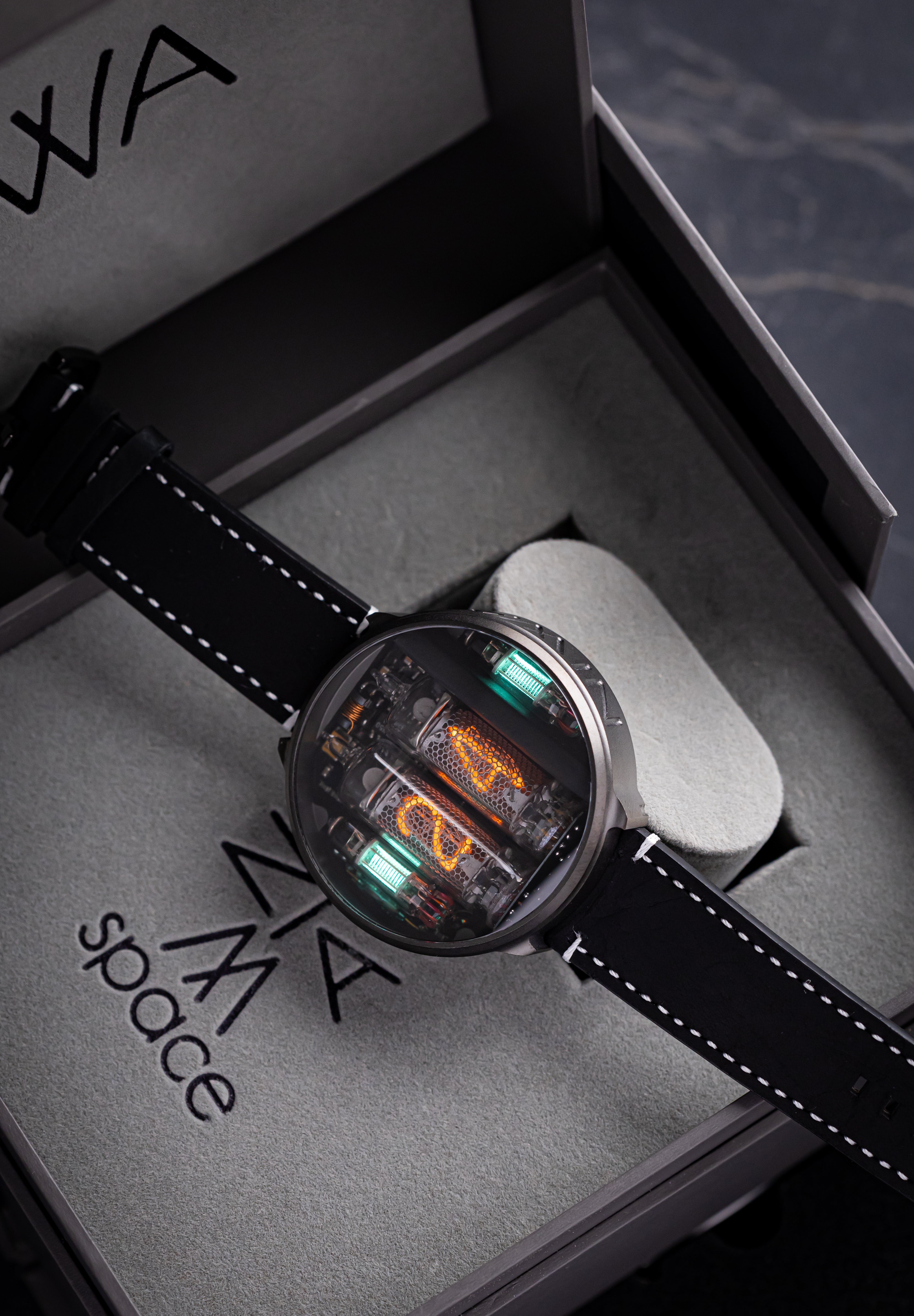 NIWA Nixie watch V 2.0 - Titanium moon gray case.