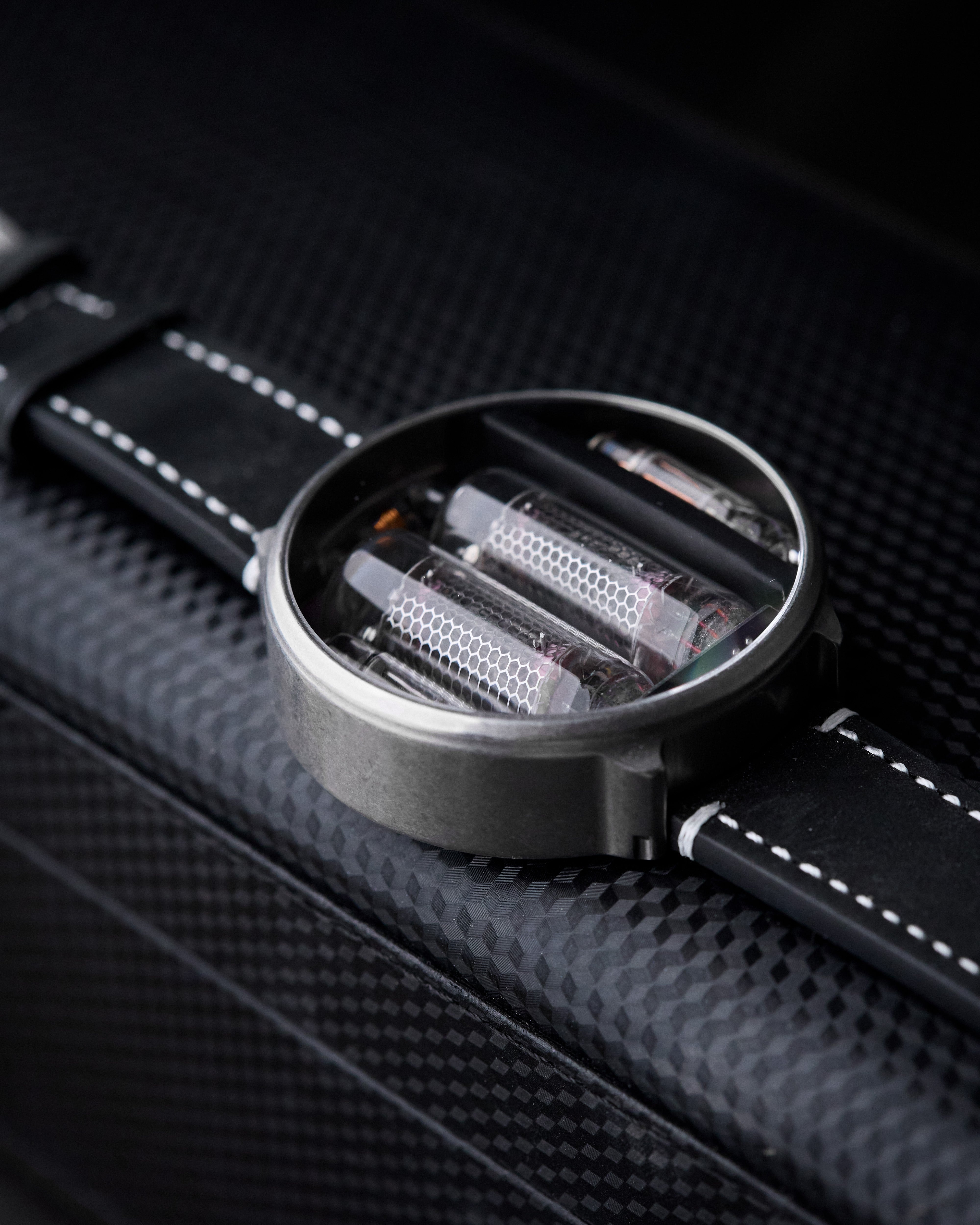 NIWA Nixie watch V 2.0 - Moon Crater Gray. Titanium case.