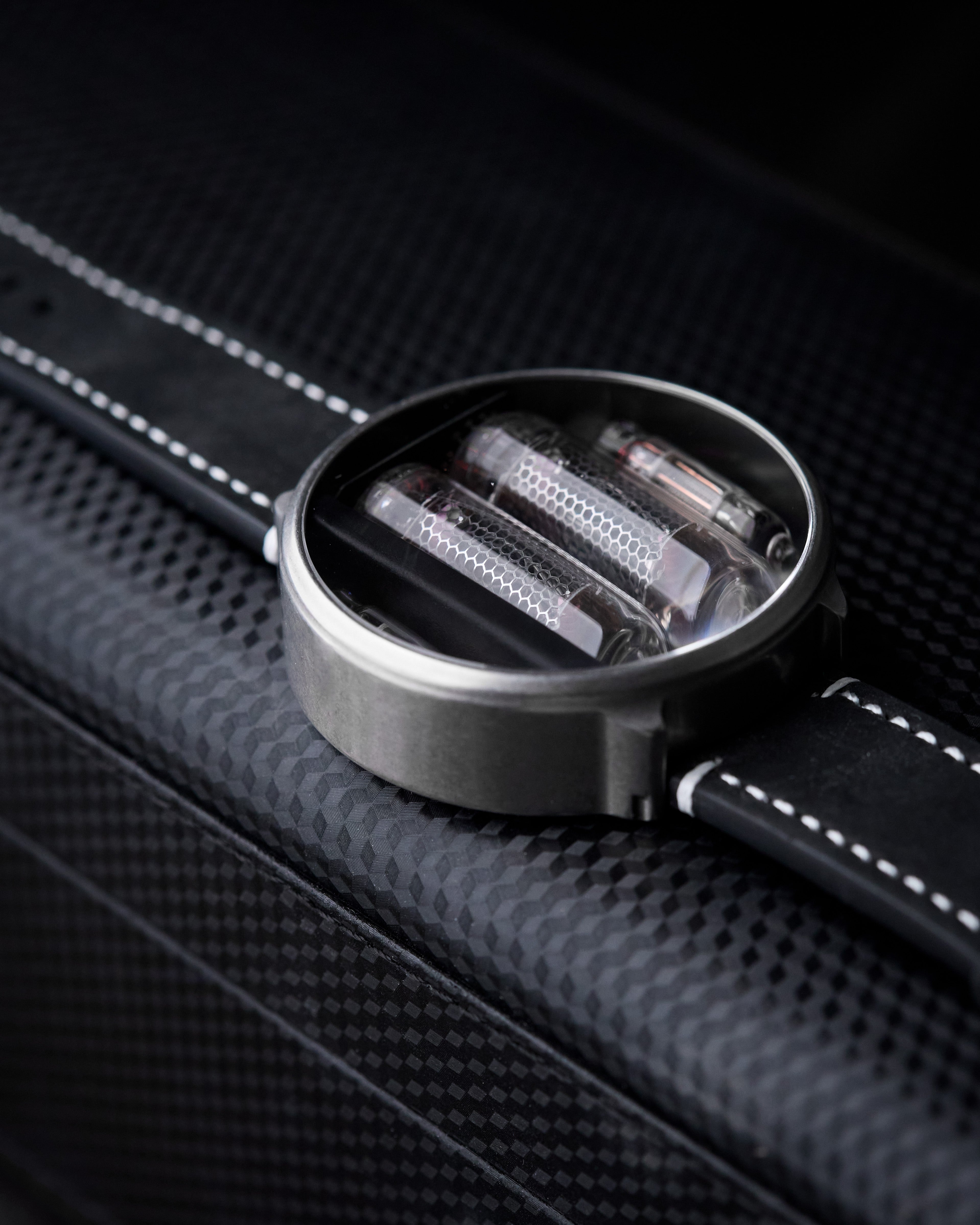 NIWA Nixie watch V 2.0 - Moon Crater Gray. Titanium case.