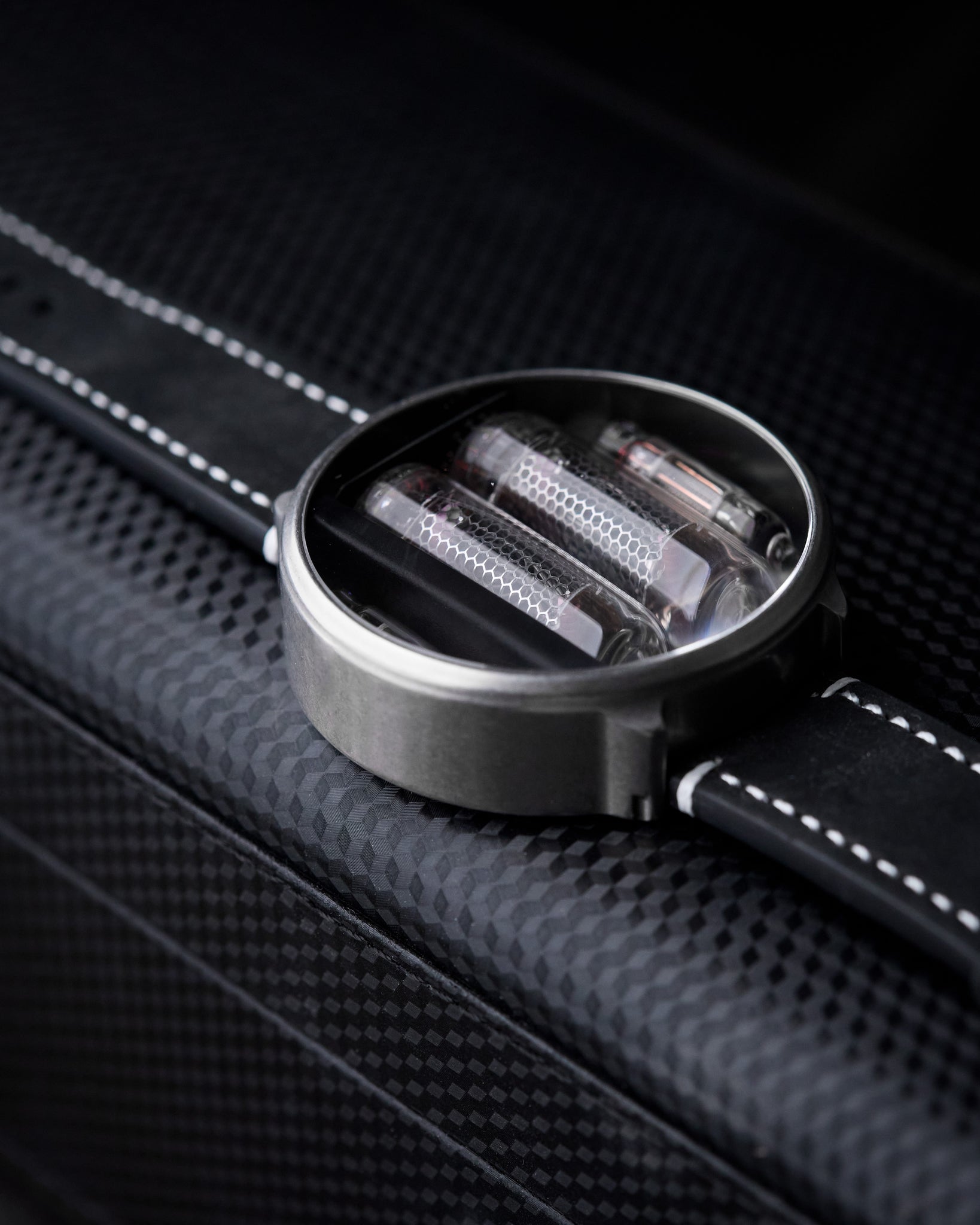 NIWA Nixie watch V 2.0 - Moon Crater Gray. Titanium case. – NIWA