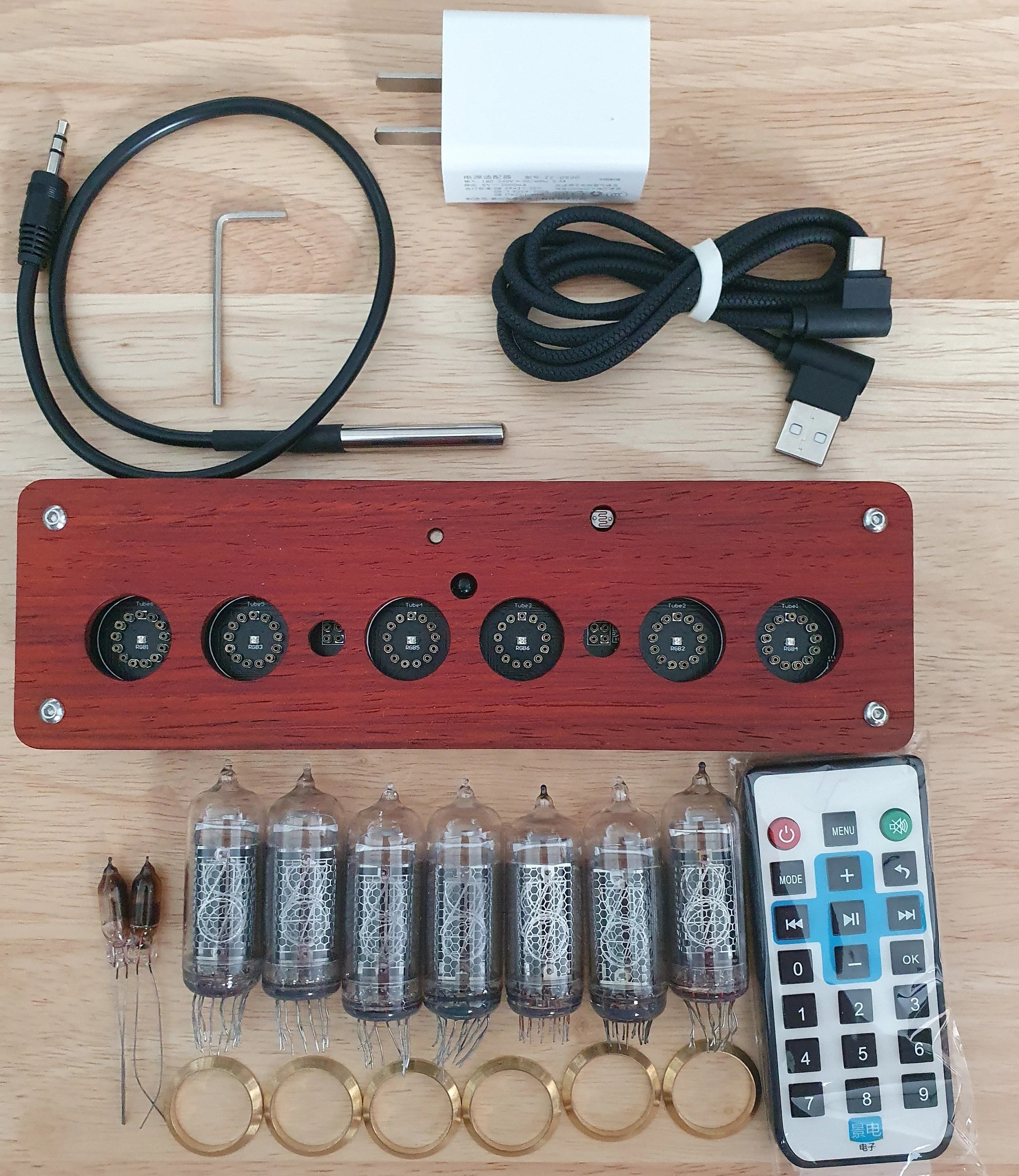 IN-14 6- digits Nixie clock Kit. Wooden case. Tubes included. Wi-fi.