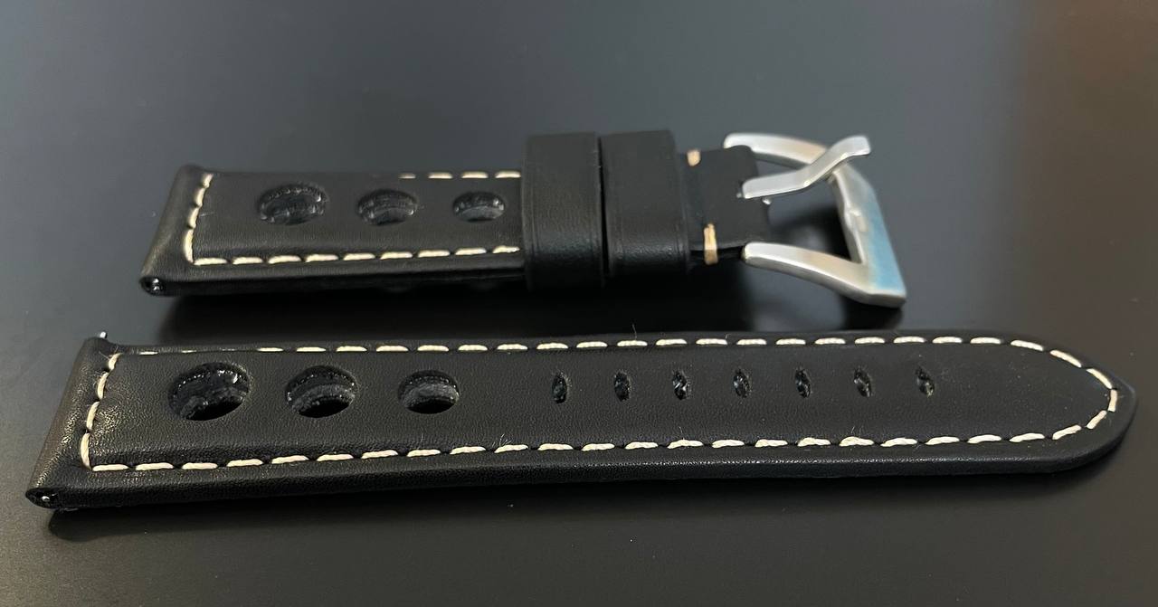 Strap. Black leather band.