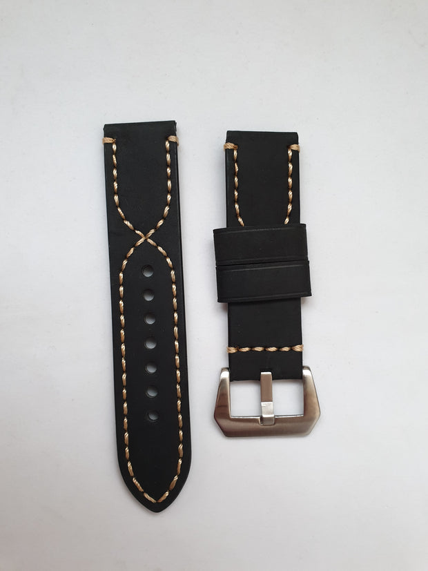 Strap. Black leather band.